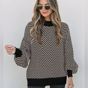 Stylish Chevron Black and Tan Sweater